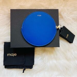 New! MAJE Quilted Round Coin Purse Wallet  Electric Blue Velvet